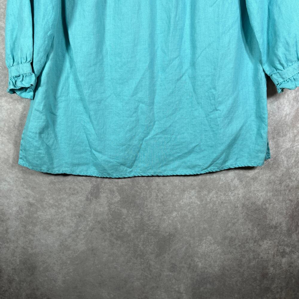 Hot Cotton Top Womens Large Green Linen‎ 3/4 Sleeve Tunic Tie Neck Casual Travel - Picture 3 of 9